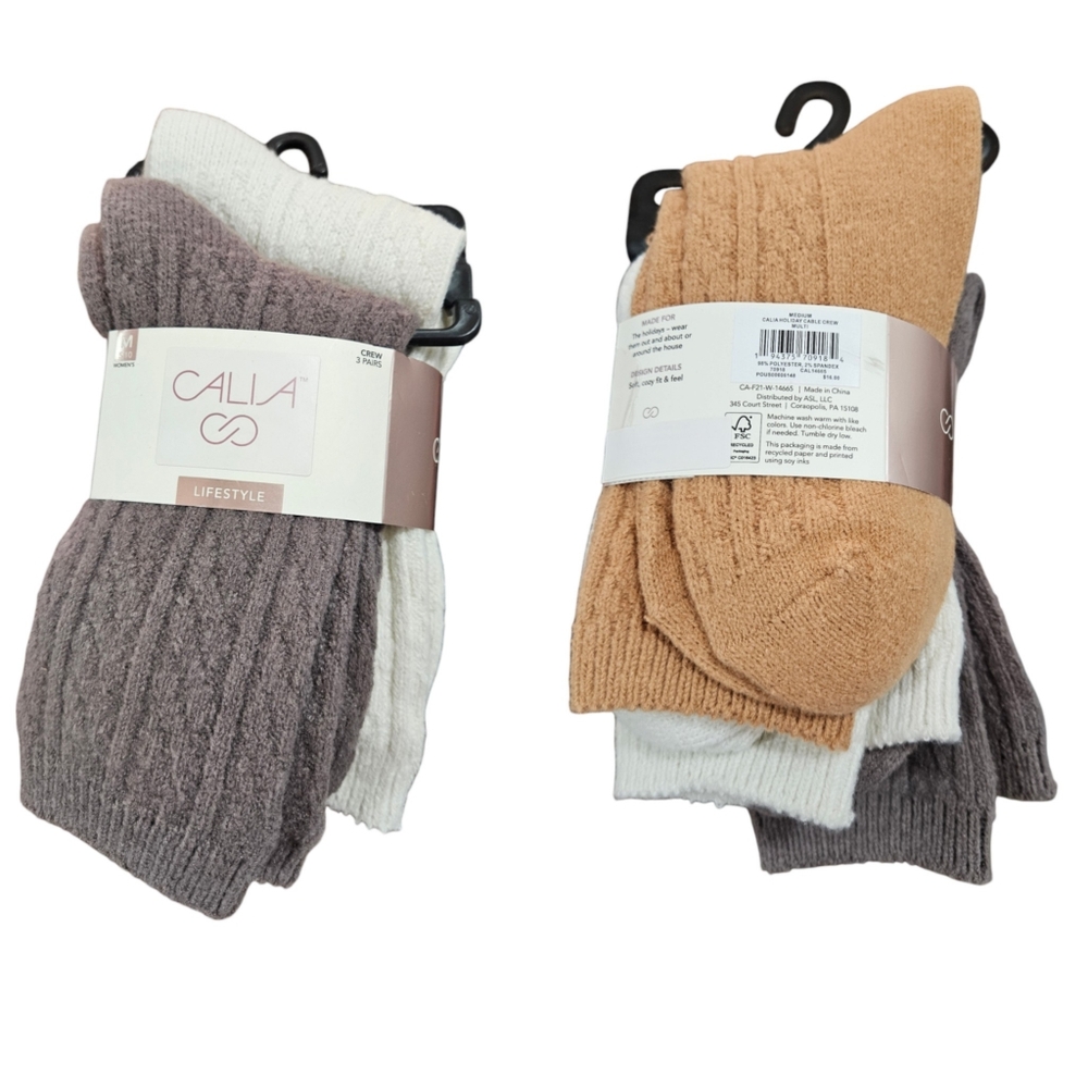 CALIA Women's Holiday Cable Knit Socks - 3 Pack Size M - Picture 5 of 5